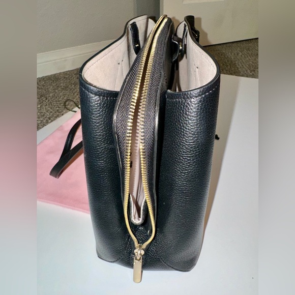 Kate Spade Hudson Large Work Tote with Laptop Insert Black Leather Pink Interior - Picture 2 of 7